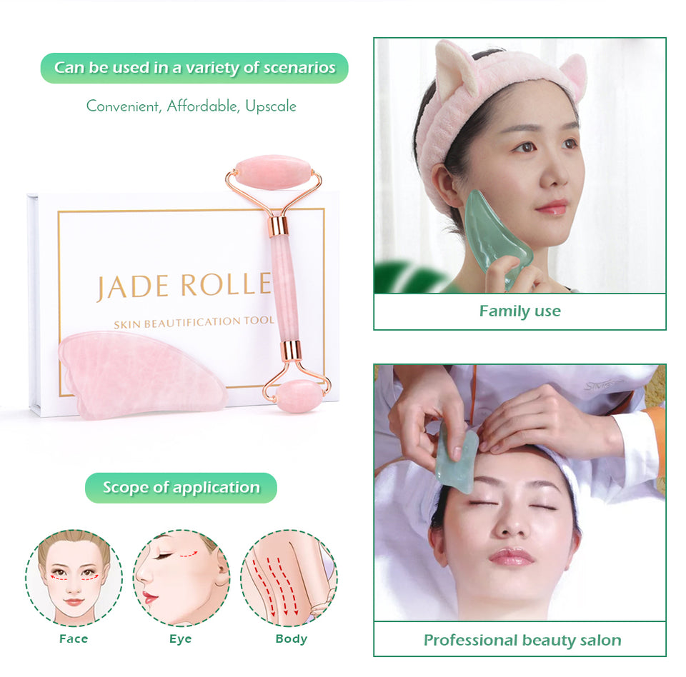 Rose Quartz Face Lifting Massager Set