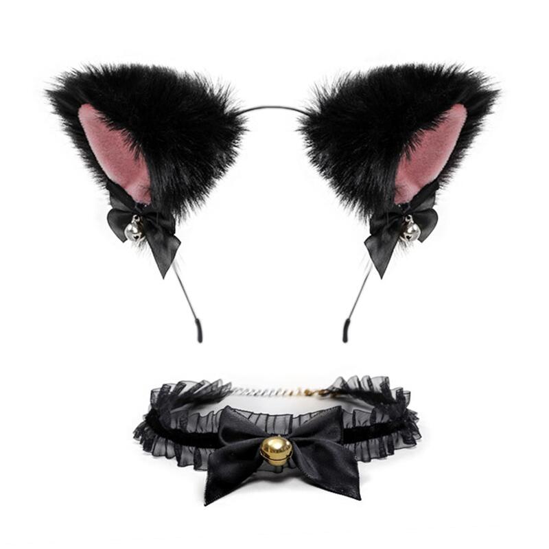 Girls Cat Ear Headband Necklace Cosplay Costume