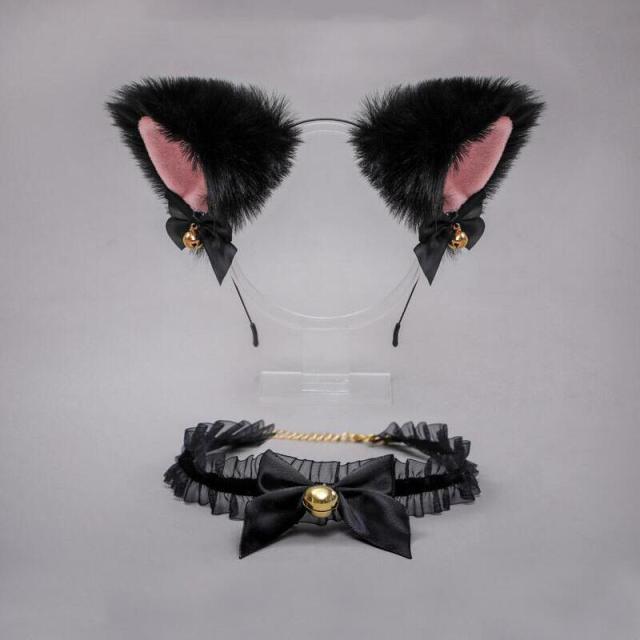 Girls Cat Ear Headband Necklace Cosplay Costume